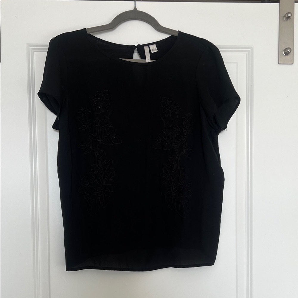 LC Lauren Conrad Black Floral Blouse
